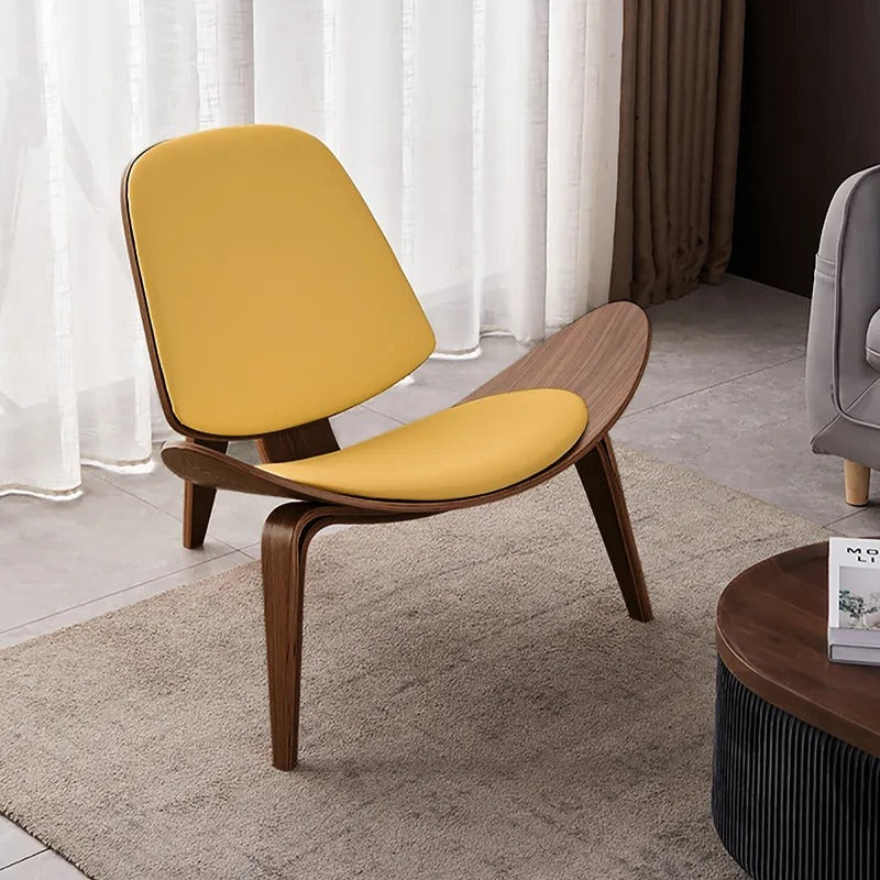 Vibo Valentia Beige Leather and Solid wood  Lounge Chair 35.04"D