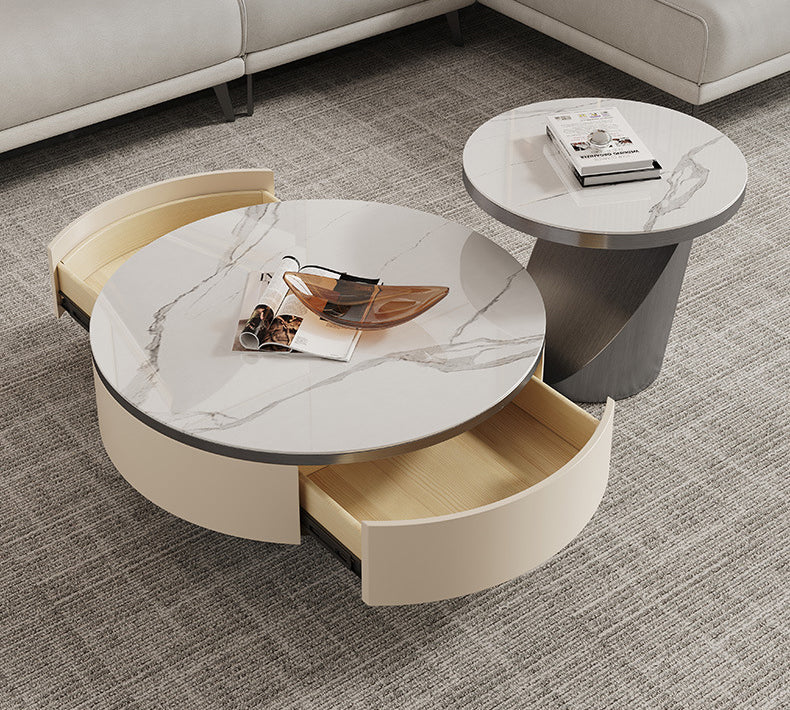 Liguria White and Gold Slate Coffee Table 23.62"D+35.43"D
