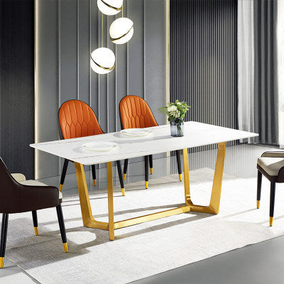 Liguria White+Gold Slate Dining Table 63.00"D