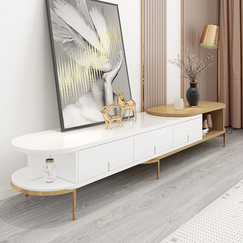 Arzignano White and Wood MDF TV Stand 70.86"D-94.48"D