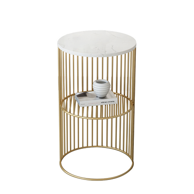 Panama White and Gold Marble Side Table 11.81''D