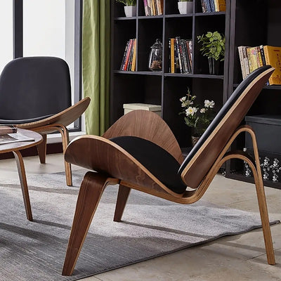 Vibo Valentia Beige Leather and Solid wood  Lounge Chair 35.04"D
