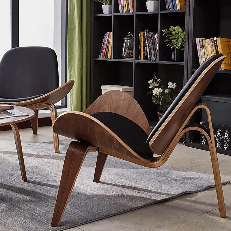 Vibo Valentia Beige Leather and Solid wood  Lounge Chair 35.04"D