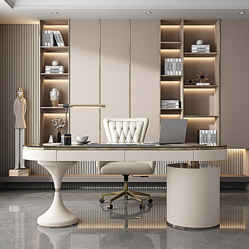 Vicenza White Tempered Glass Desk 62.99"D