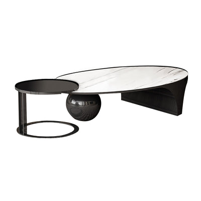 Bergamo White and Black Slate Coffee Tables 51.18''D+19.68"D