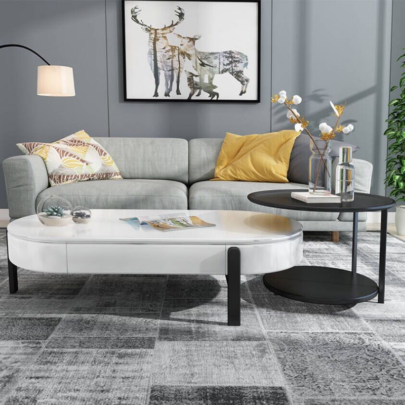 Segrate White and Black MDF Coffee Table 51.18"D+23.26"D
