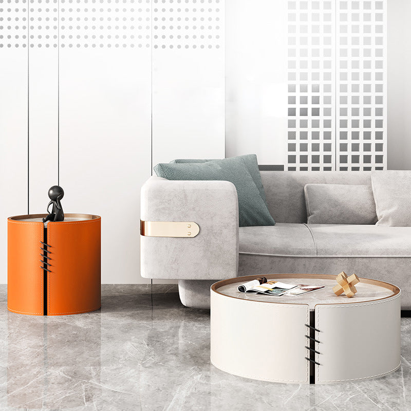 Dueville White and Orange Slate Coffee Table 19.69"D+31.50"D