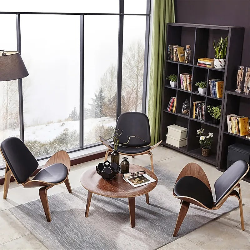 Vibo Valentia Beige Leather and Solid wood  Lounge Chair 35.04"D