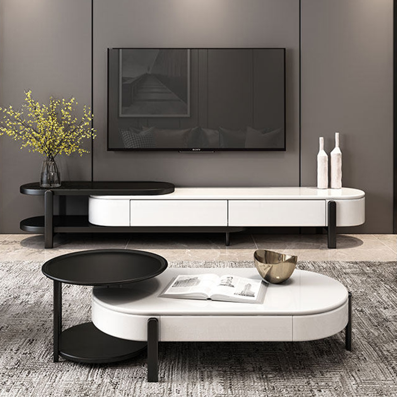 Segrate White and Black MDF Coffee Table 51.18"D+23.26"D