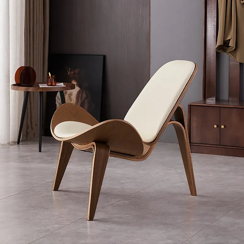 Vibo Valentia Beige Leather and Solid wood  Lounge Chair 35.04"D