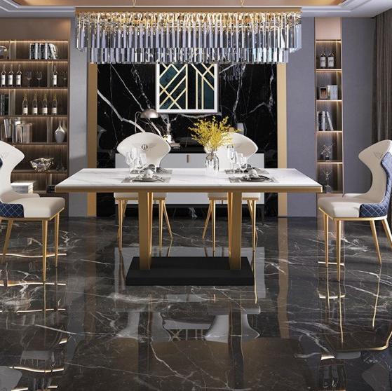 Turin Rectangular White+Gold Slate Dining Table 62.99"D
