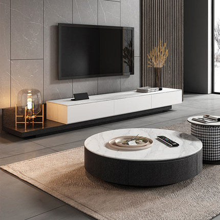 Battipaglia White and Black Slate TV Stand 70.86"D