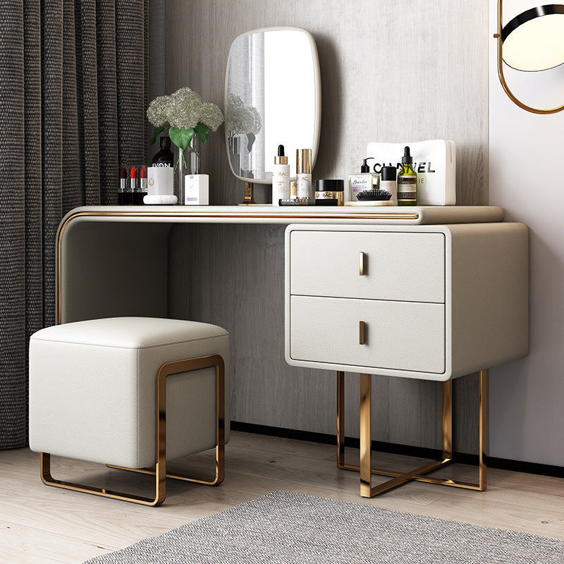 Dueville Beige Makeup Vanity with Stools 31.49"D
