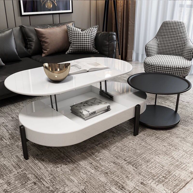 Segrate White and Black MDF Coffee Table 51.18"D+23.26"D