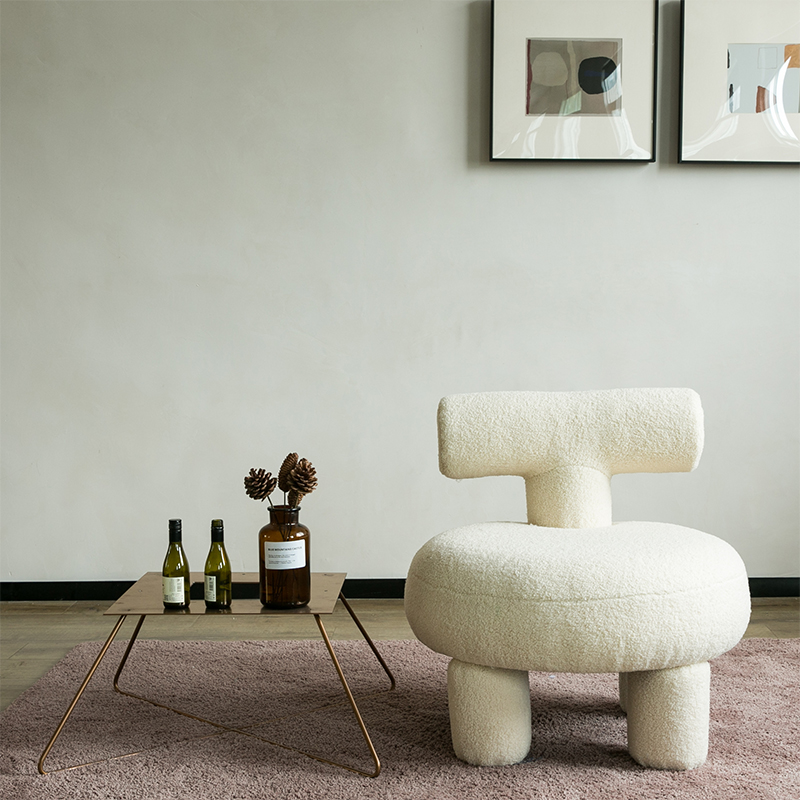 Palerm Sherpa Beige Stool Living Chair 27.56"D