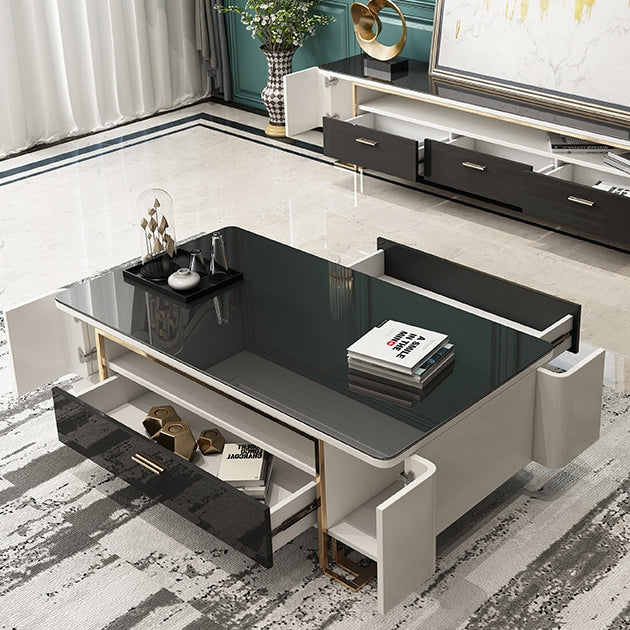 Elba Black and White Coffee Table with Glass Top 51.18"D