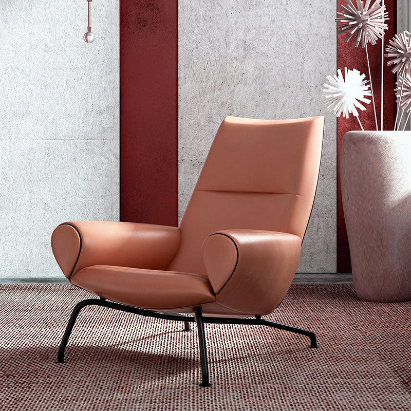 Vibo Valentia Orange Leather  Lounge Chair and Ottoman 36.22"D+27.56"D