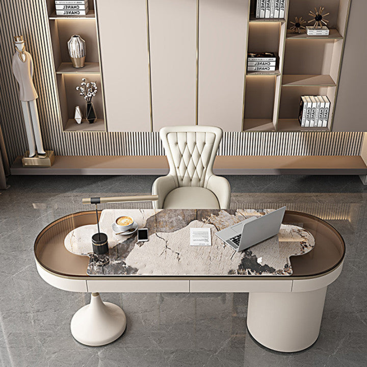 Vicenza White Tempered Glass Desk 62.99"D