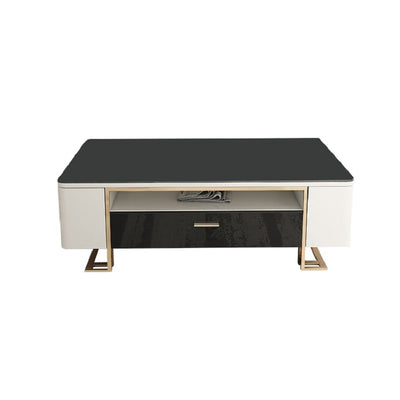 Elba Black and White Coffee Table with Glass Top 51.18"D