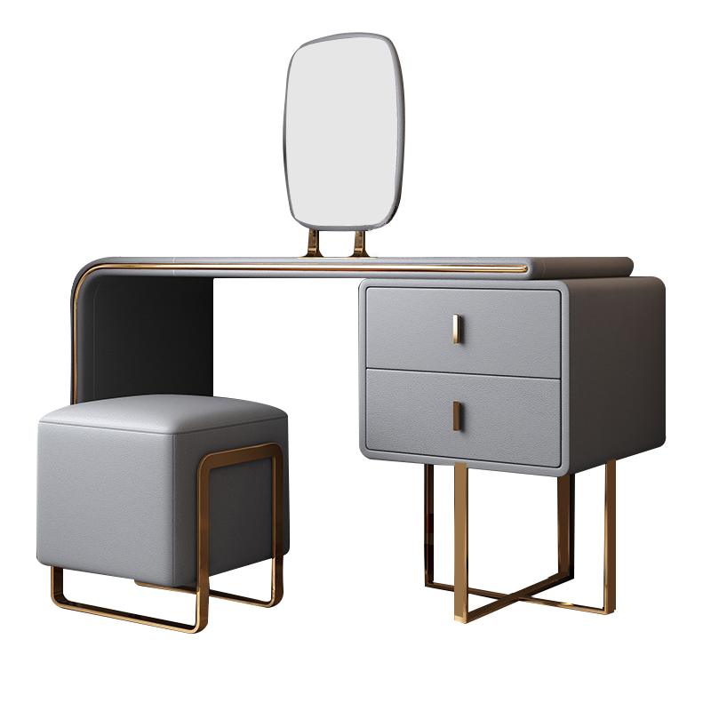 Dueville Beige Makeup Vanity with Stools 31.49"D