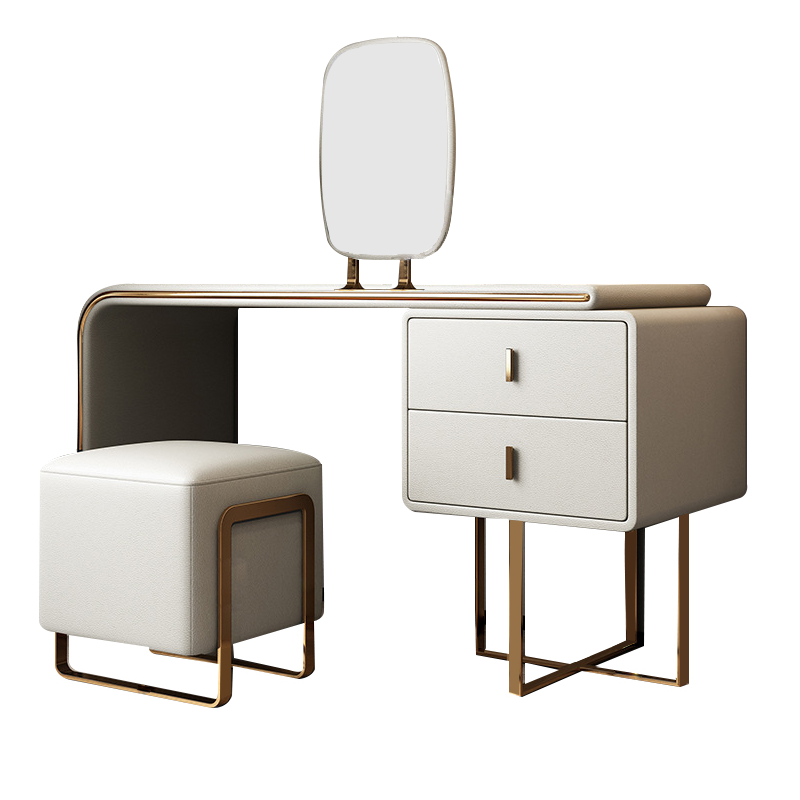 Dueville Beige Makeup Vanity with Stools 31.49"D
